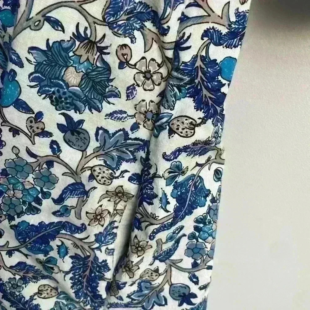 KNOX ROSE dress Puff Sleeve Blue White Bohemian Floral Tassel Tie Size S - Picture 11 of 11